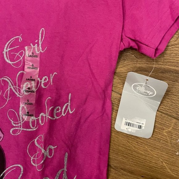 BNWT Disney Store Villains “Evil Never Looked So Logo” T-Shirt Sparkly Purple L - Picture 4 of 7